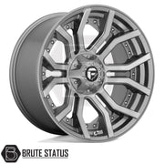 Fuel Rage alloy wheels in brushed gunmetal grey, premium 20x9 off-road wheels with 6x139.7 PCD for pickup trucks and 4x4 vehicles.