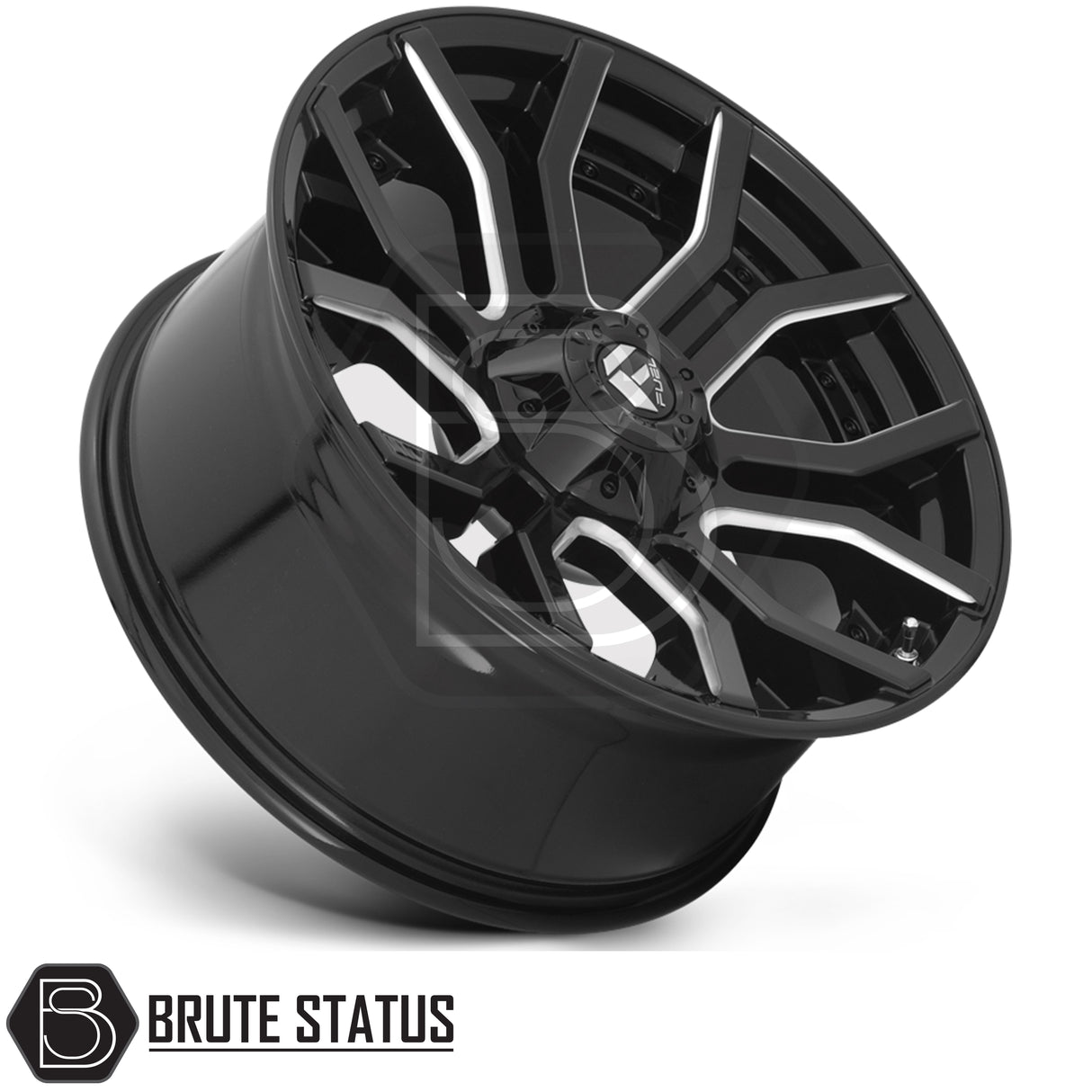 Fuel Rage 20-inch alloy wheels in gloss black milled, premium 4x4 wheel set with 6x139.7 fitment for pickup trucks.