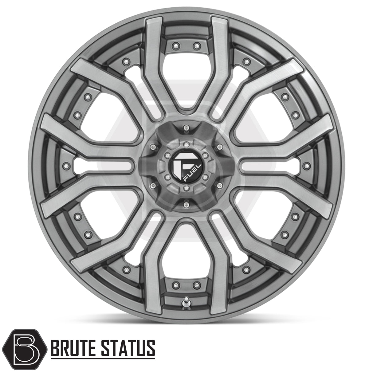 Fuel Rage brushed gunmetal grey alloy wheels, 20x9 off-road wheel upgrade with ET1 offset and 6x139.7 PCD fitment.