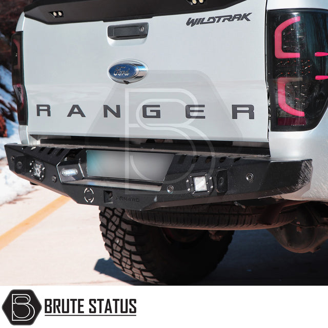 Heavy duty rear bumper in matte black for 2012-2022 Ford Ranger pickup trucks 