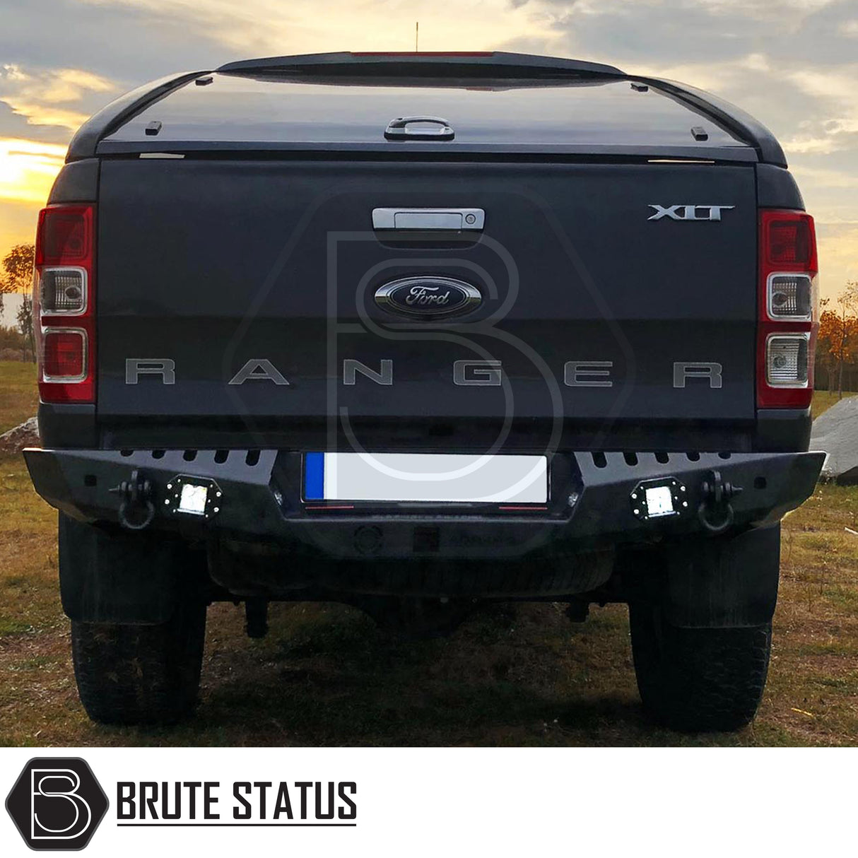 Heavy duty rear bumper in matte black for 2012-2022 Ford Ranger pickup trucks 