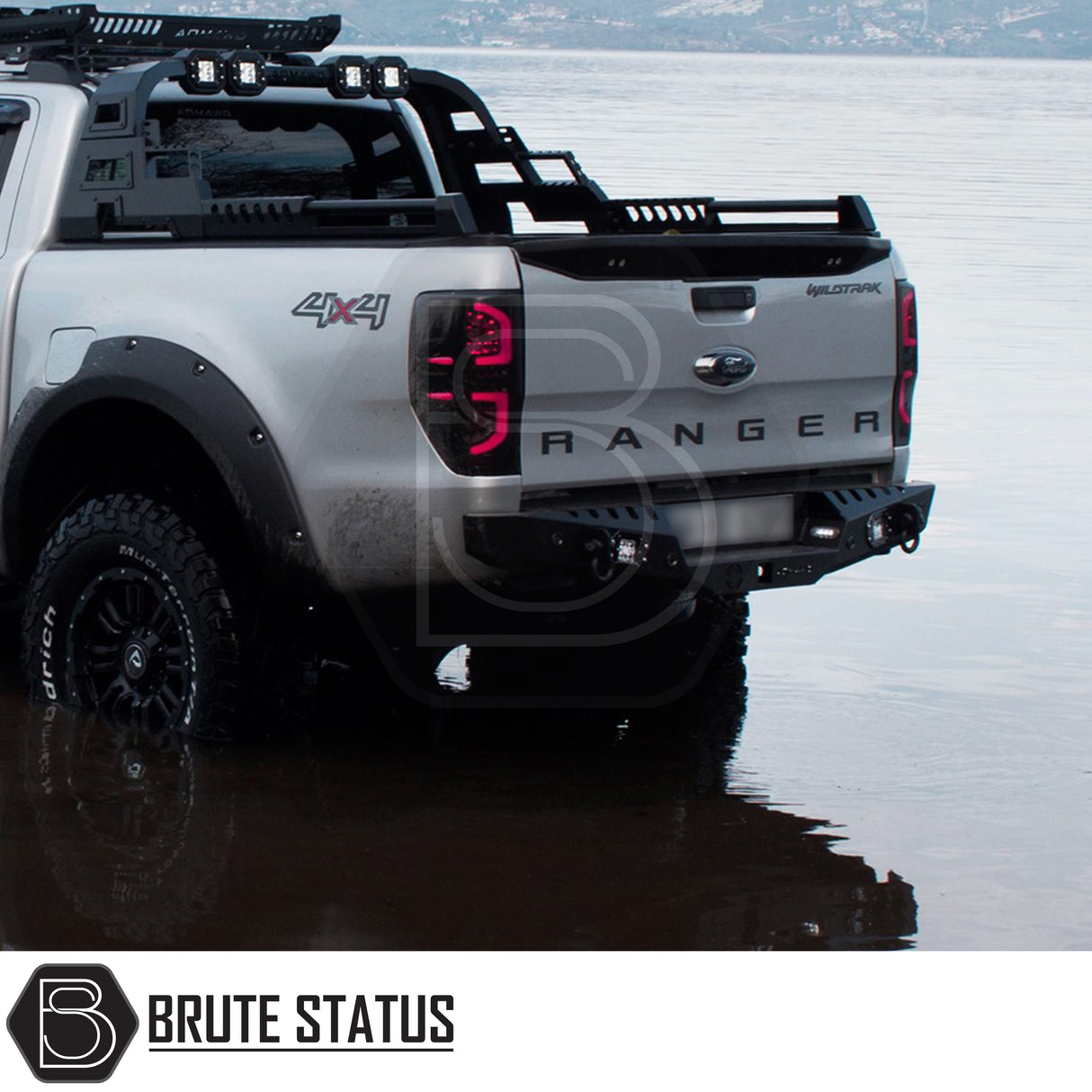 Heavy duty rear bumper in matte black for 2012-2022 Ford Ranger pickup trucks 