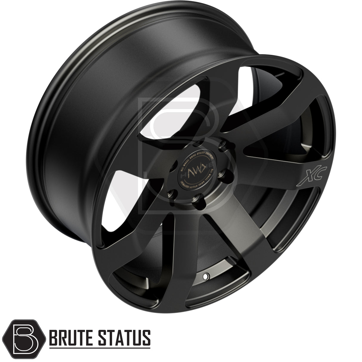 Set of four Hawke Summit XC matte black alloy wheels with 6x114.3 bolt pattern, included wheel nuts and spigot rings