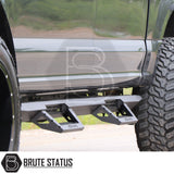 Mercedes X-Class 2017-2020 Heavy Duty T32 Steel Side Steps on a lifted truck, showcasing oversized off-road tires and aftermarket steel side step/rock slider.
