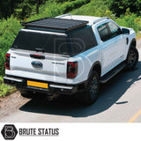 Heavy-duty steel rear canopy with Line-X coating, multi-access doors, and roof rails for Ford Ranger 2023+ pickup truck