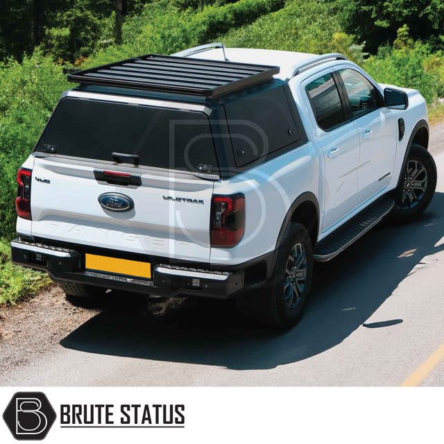 Heavy-duty AQM T80 steel rear canopy with Line-X coating and T40 roof rack for fiat fullback double cab pickup truck– weatherproof, secure, and ready for work or adventure