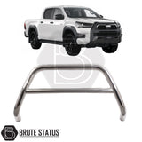 Chrome A-Bar nudge bar for Toyota Hilux pickup truck (2020+), designed for bumper protection and enhanced styling.