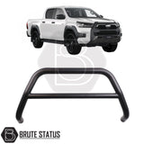 Matte Black A-Bar nudge bar for Toyota Hilux pickup truck (2020+), designed for bumper protection and enhanced styling.