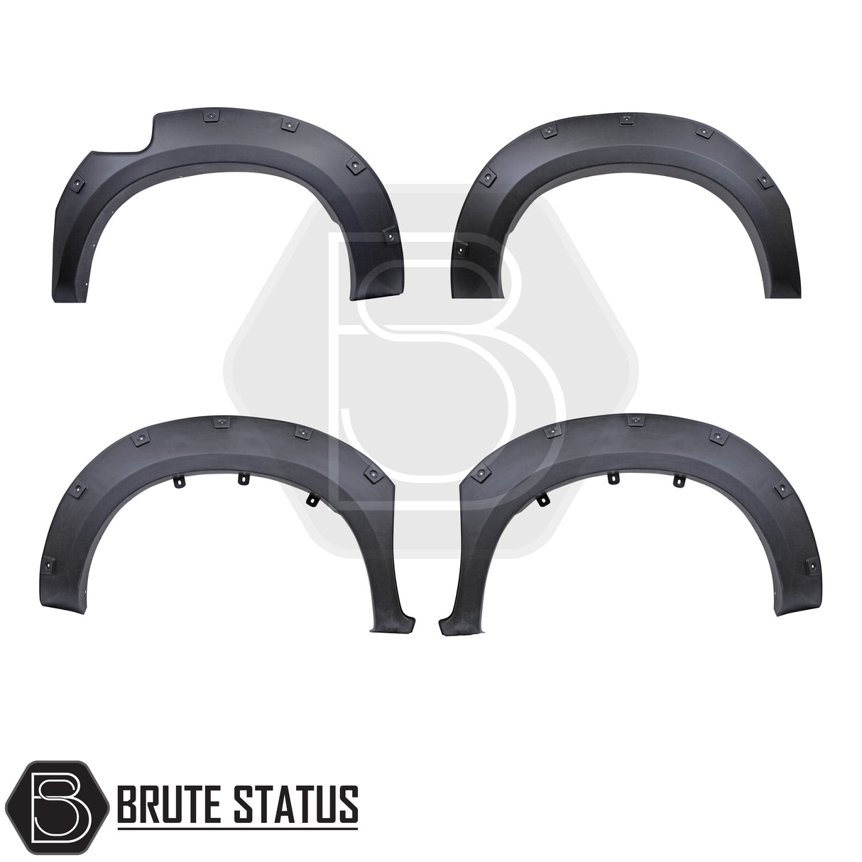 Toyota Hilux 2005–2011 wide wheel arch kit in a riveted fender-flare style. The kit includes textured black, UV-resistant plastic arches with decorative rivet bolts, adding about 65–70 mm of extra width per side. Designed for double-cab, pre-facelift Hilux models, the arches install with 3M adhesive and existing mounting points without drilling.