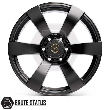 Set of four Hawke Toba matte black alloy wheels with 6x139.7 bolt pattern, included wheel nuts and spigot rings