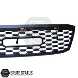 Matte black aftermarket grille with three bright amber LED lights, designed for Toyota Hilux 2005–2011 (MK6). Made from durable ABS plastic with a smooth black finish, it fits using existing mounting points with no drilling require
