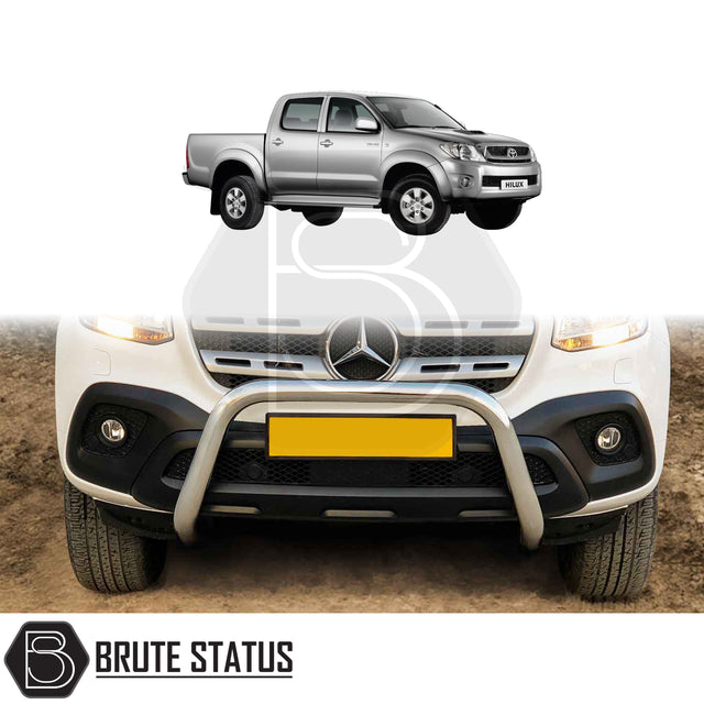 chrome bull/nudge bar for the toyota hilux 2006-2014 pickup truck, showcasing its rugged design and protective build