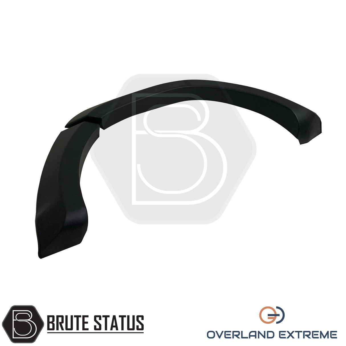 Overland Extreme matte black wide wheel arches for Toyota Hilux 2015–2020 double cab, made from premium ABS plastic with rubber seal interface, precision CAD designed for perfect fitment and UV-protected for long-lasting finish.