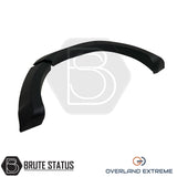 Overland Extreme matte black wide wheel arches for Toyota Hilux 2015–2020 double cab, made from premium ABS plastic with rubber seal interface, precision CAD designed for perfect fitment and UV-protected for long-lasting finish.