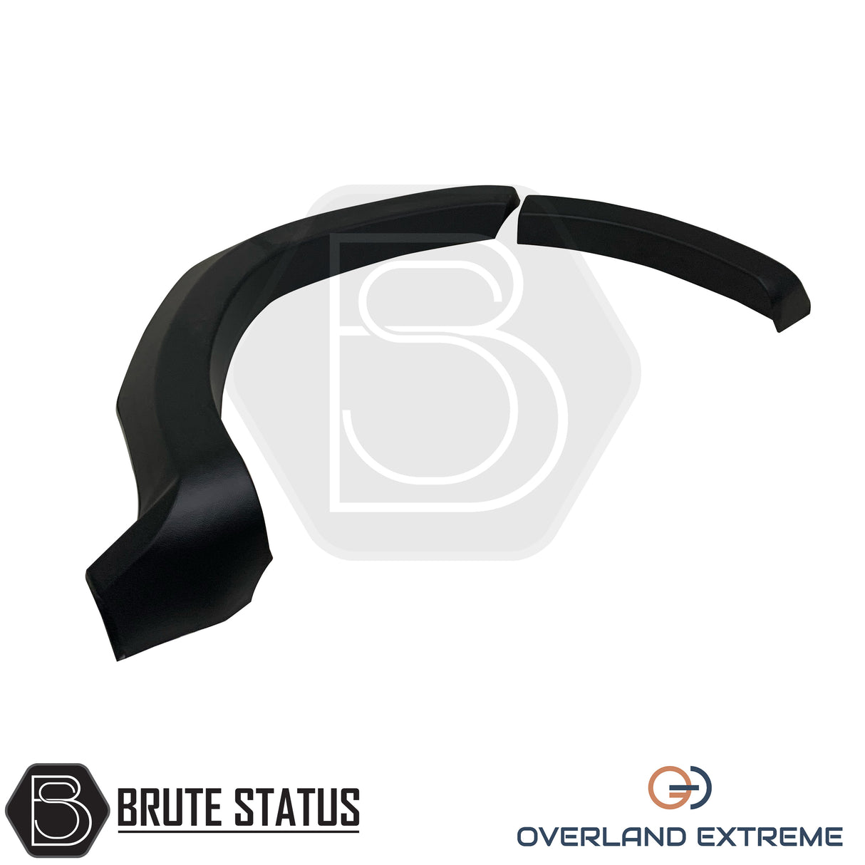Overland Extreme matte black wide wheel arches for Toyota Hilux 2015–2020 double cab, made from premium ABS plastic with rubber seal interface, precision CAD designed for perfect fitment and UV-protected for long-lasting finish.