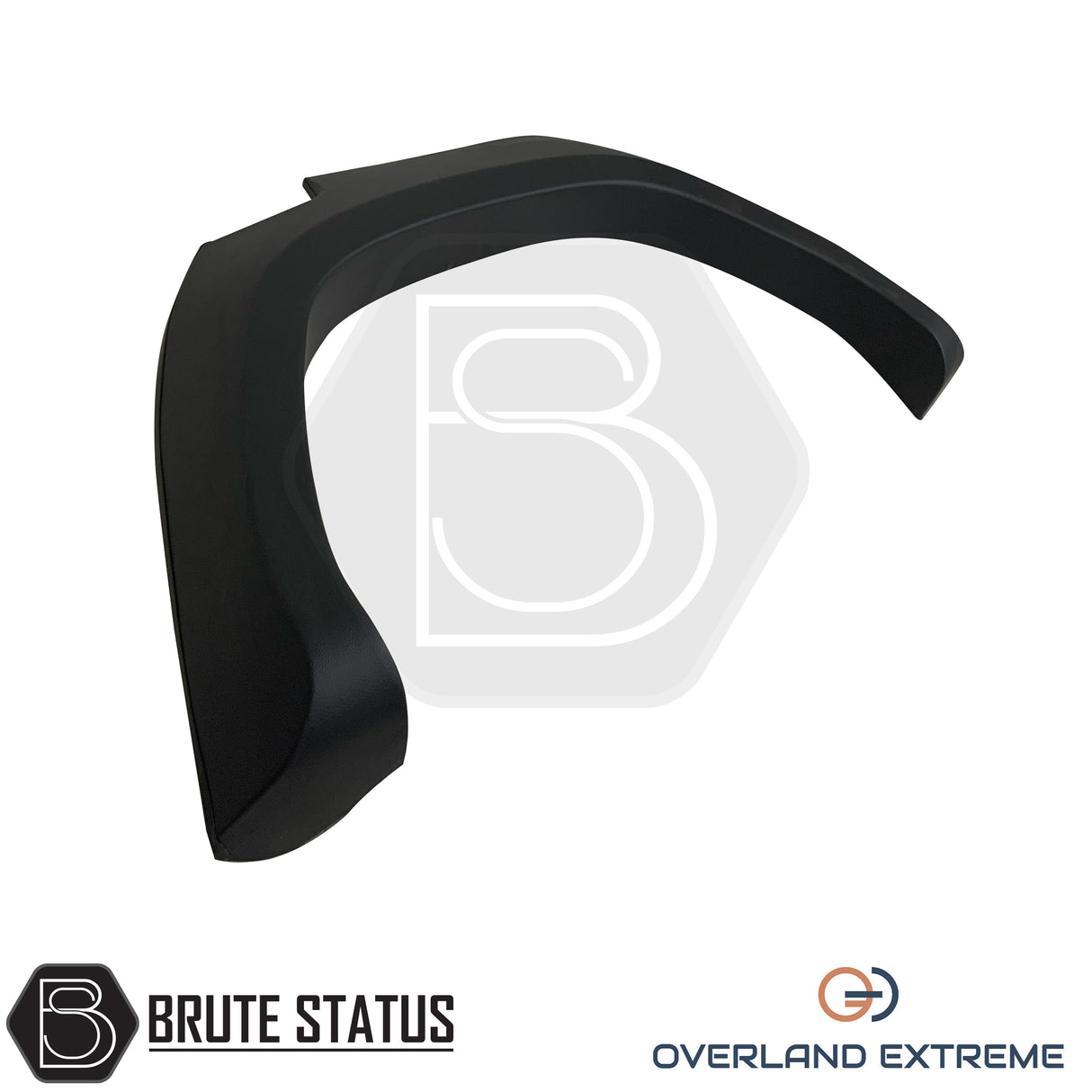 Overland Extreme matte black wide wheel arches for Toyota Hilux 2015–2020 double cab, made from premium ABS plastic with rubber seal interface, precision CAD designed for perfect fitment and UV-protected for long-lasting finish.