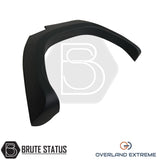 Overland Extreme matte black wide wheel arches for Toyota Hilux 2015–2020 double cab, made from premium ABS plastic with rubber seal interface, precision CAD designed for perfect fitment and UV-protected for long-lasting finish.