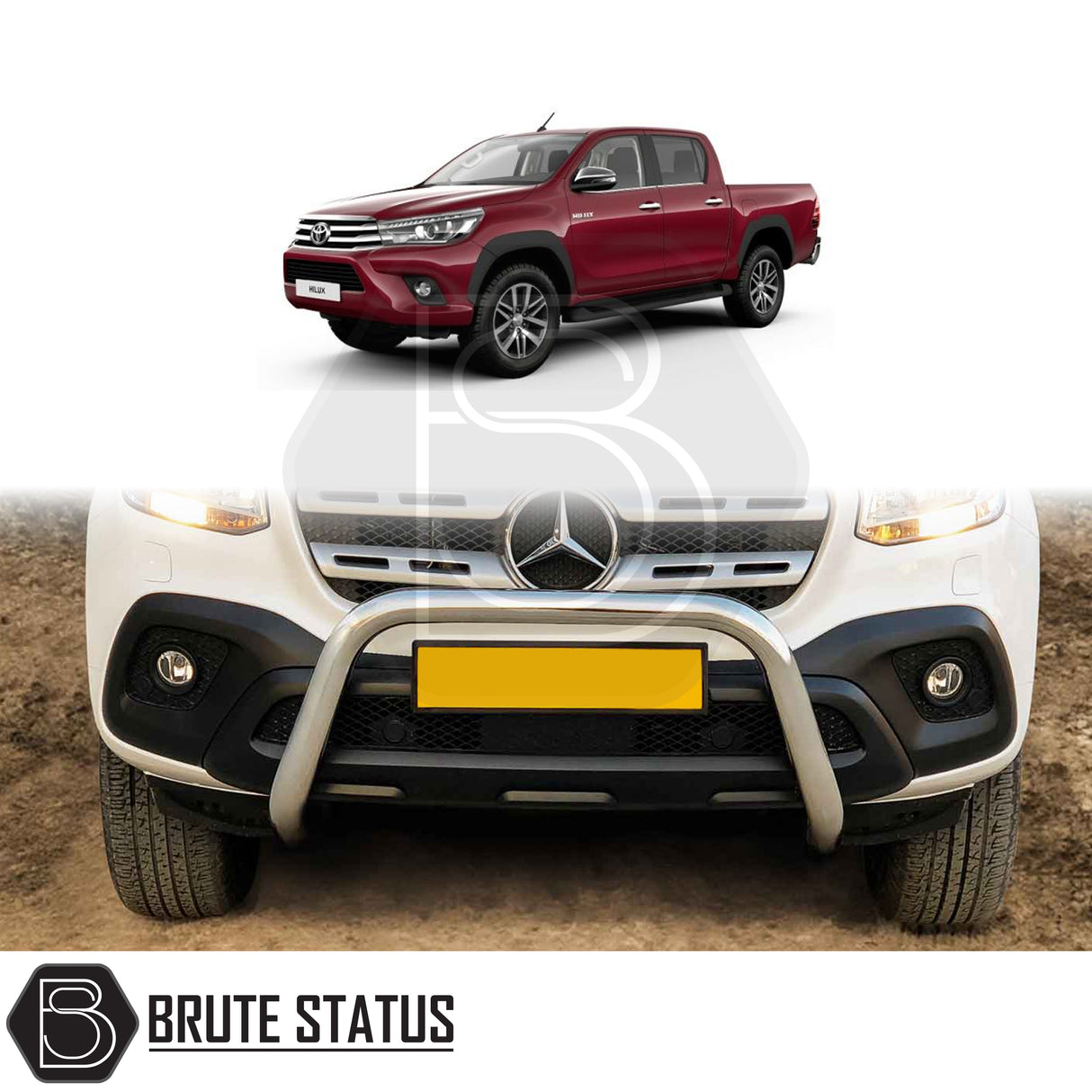 chrome bull/nudge bar for the TOYOTA HILUX 2016-2020 pickup truck, showcasing its rugged design and protective build