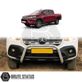 chrome bull/nudge bar for the TOYOTA HILUX 2016-2020 pickup truck, showcasing its rugged design and protective build