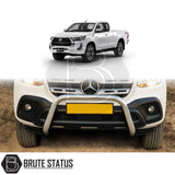chrome bull/nudge bar for the toyota hilux 2021 onwards pickup truck, showcasing its rugged design and protective build