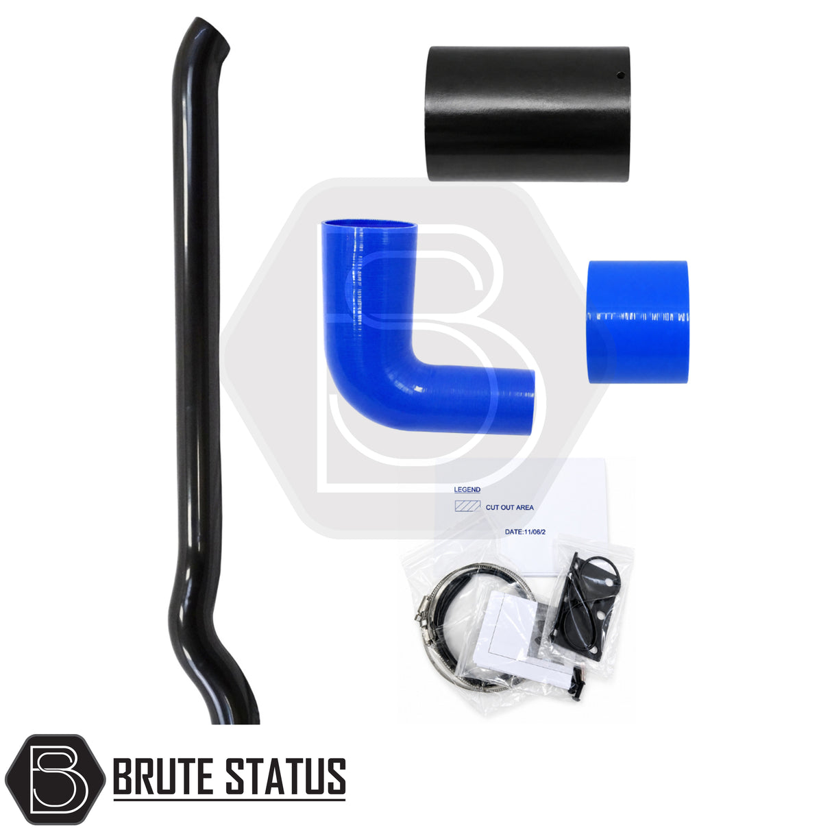 Toyota Hilux 2005-2014 stainless steel gloss black snorkel, premium raised air intake for 3.0L turbo diesel pickup trucks.