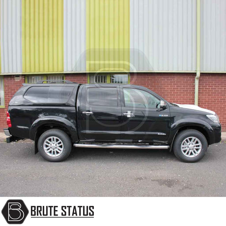 Toyota Hilux 2005-2016 MK6, MK7 Truckman GLS Hardtop Canopy, featuring remote locking and tinted sliding windows, showcased on a parked pickup truck.