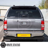Rear view of a Toyota Hilux 2005-2016 with a Truckman Grand Hardtop Canopy featuring remote locking, enhancing storage and aerodynamics.