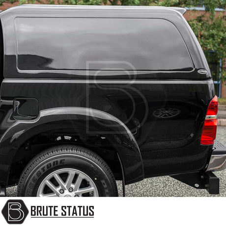Toyota Hilux 2005-2016 MK6, MK7 Truckman RS Hardtop Canopy with glazed rear window, solid sides for security, and a sleek, glossy finish.