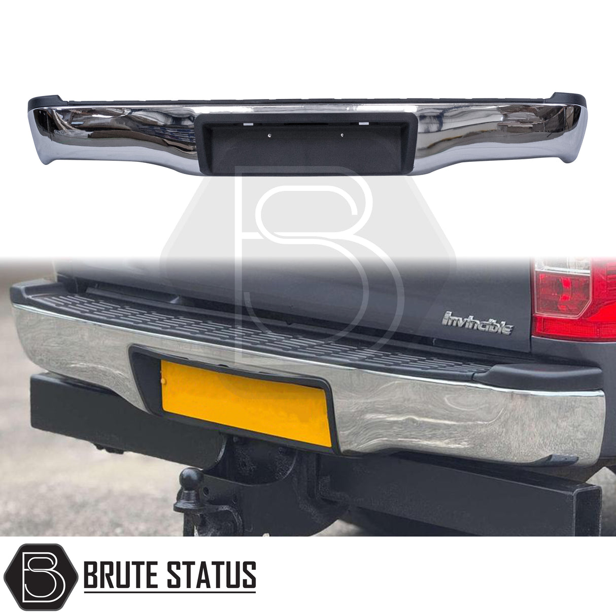 Chrome rear bumper for Toyota Hilux 2011–2014, featuring a factory-style finish, non-slip step pads with drainage channels, and direct bolt-on installation for enhanced durability and functionality