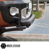 Front heavy duty matte black powder coated lower nudge bar fitted to Toyota Hilux pickup truck offroad 4x4 vehicle. Suitable for overlanding set ups, all mounting brackets included. 