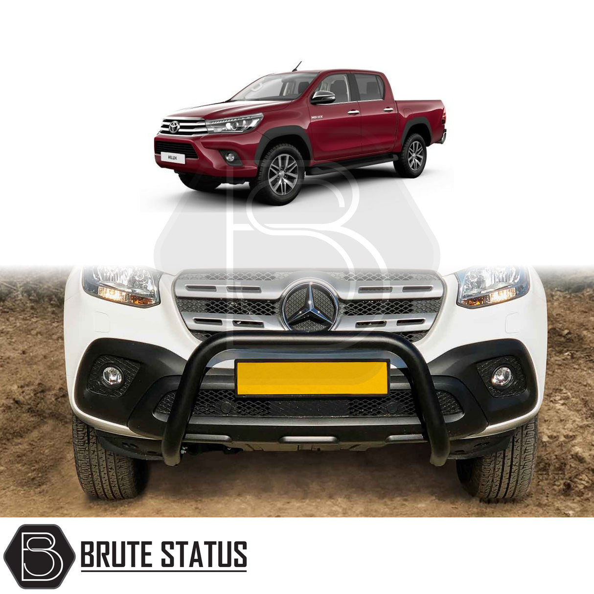 black bull/nudge bar for the toyota hilux 2016-2020 pickup truck, showcasing its rugged design and protective build