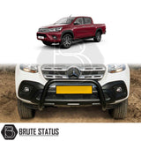 black bull/nudge bar for the toyota hilux 2016-2020 pickup truck, showcasing its rugged design and protective build