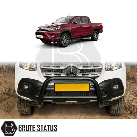 black bull/nudge bar for the toyota hilux 2016-2020 pickup truck, showcasing its rugged design and protective build