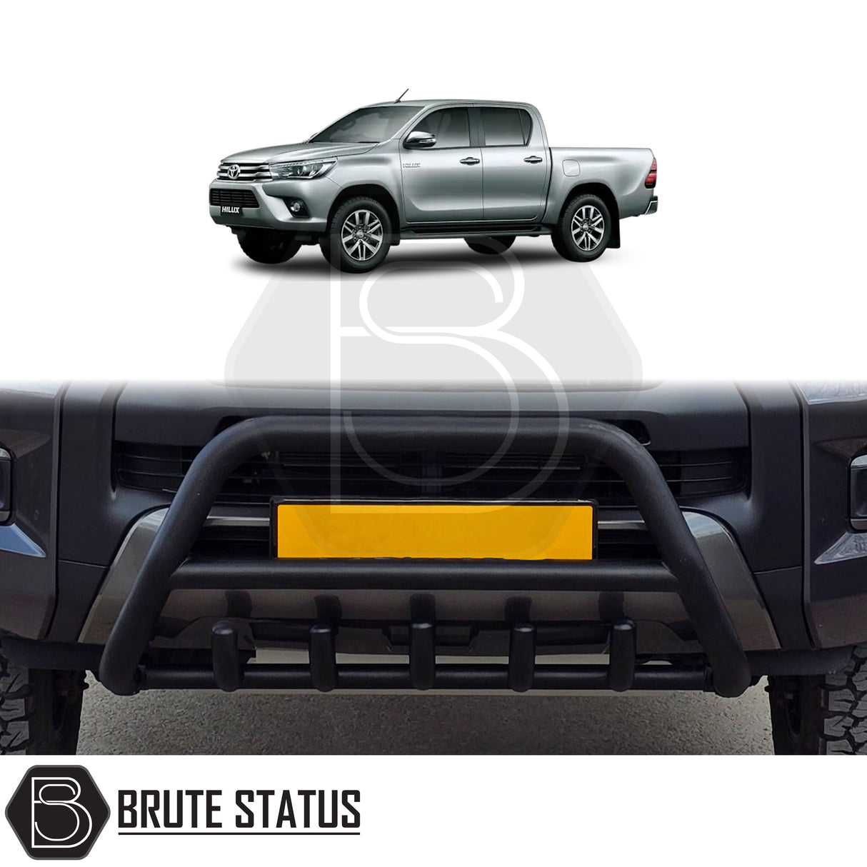Matte black stainless steel city bar for Toyota Hilux 2015-2021 – bumper protection with easy DIY installation and TÜV certification