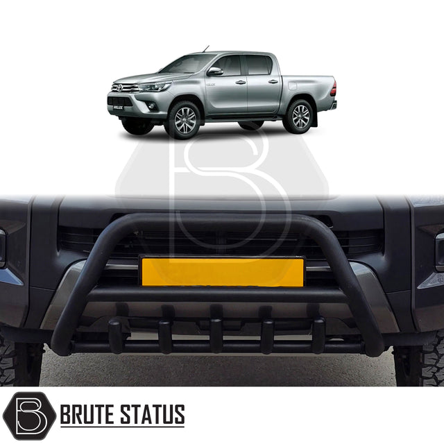 Matte black stainless steel city bar for Toyota Hilux 2015-2021 – bumper protection with easy DIY installation and TÜV certification