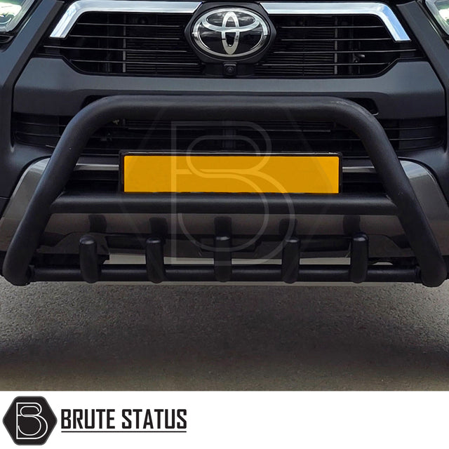 Matte black stainless steel city bar for Toyota Hilux 2015-2021 – bumper protection with easy DIY installation and TÜV certification