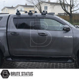 Toyota Hilux 2015+ premium black acrylic wind deflectors fitted – front and rear 4-piece set with aerodynamic design and 3M adhesive installation