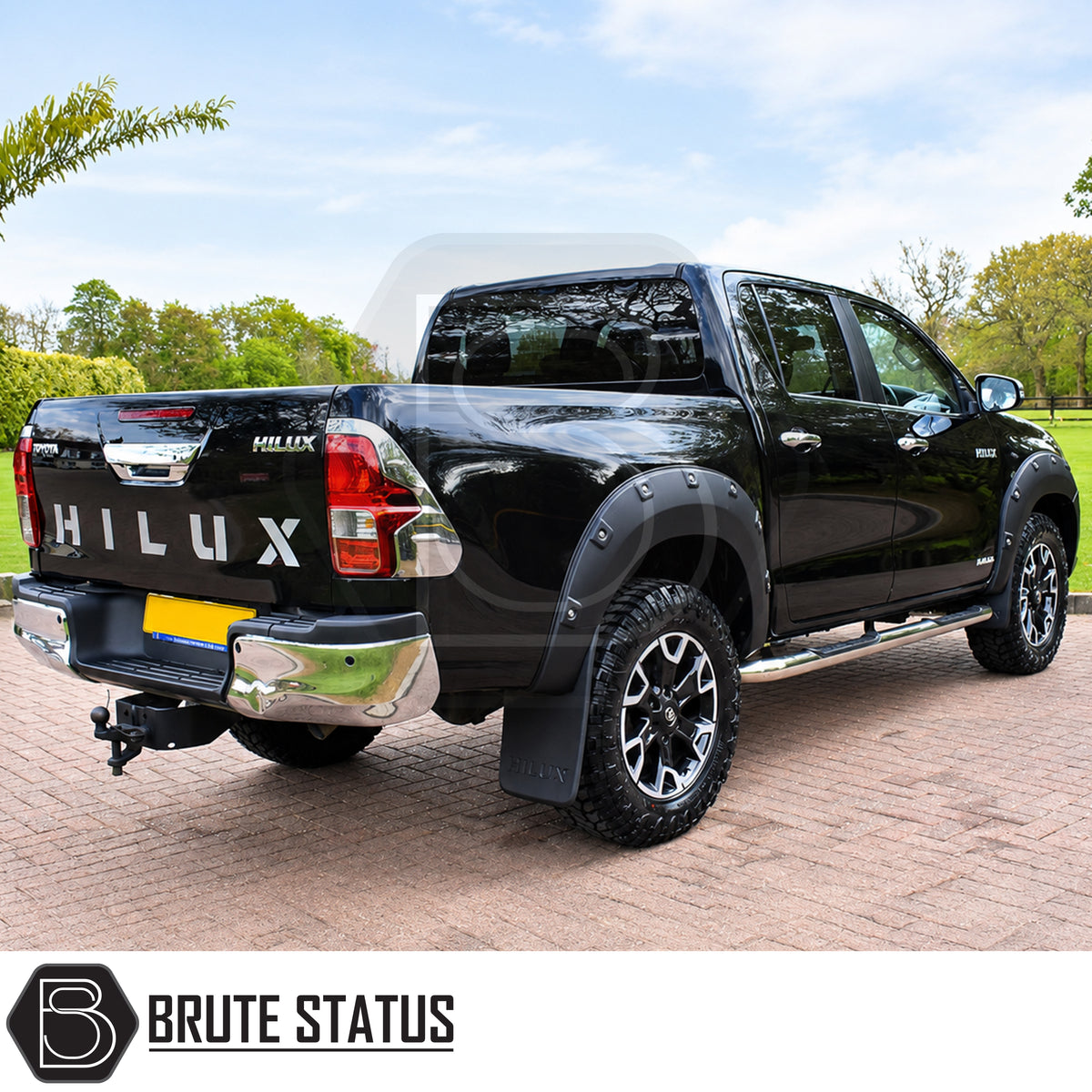 Toyota Hilux 2018-2020 wide fender flares and wheel arches in UV resistant textured black ABS plastic with riveted style show bolts