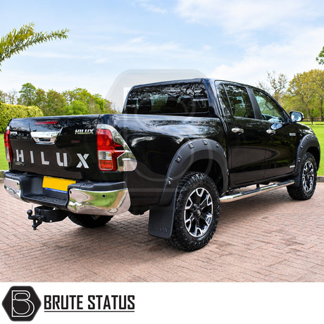 Toyota Hilux 2018-2020 wide fender flares and wheel arches in UV resistant textured black ABS plastic with riveted style show bolts