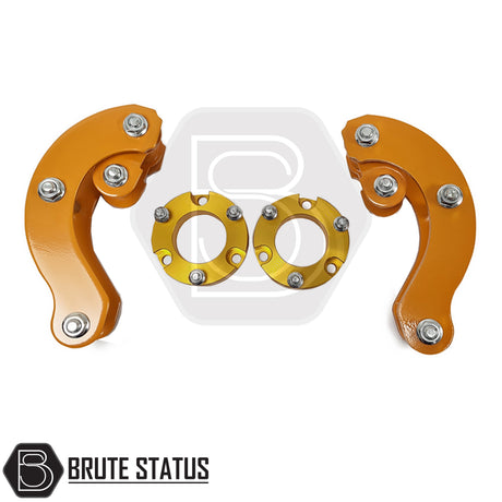 Toyota Hilux MK9 2020+ 2 inch suspension lift kit with 32mm forged aluminium front shock spacers and heavy duty steel rear lift shackles
