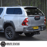 Toyota Hilux Invincible X 2016+ MK8, MK9 with Truckman GLS Hardtop Canopy, featuring tinted, lockable windows, tow hitch, and “TRUCKMAN” license plate insert.