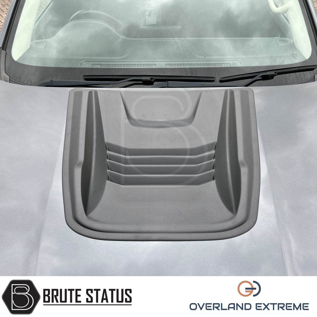 Universal Overland Extreme bonnet scoop in matte black, premium ABS hood scoop styling accessory for pickup trucks and 4x4 vehicles.