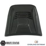 Universal Overland Extreme Bonnet Scoop, durable ABS plastic, textured matt black finish, easy adhesive installation, protects vehicle cargo area, ideal for customization.