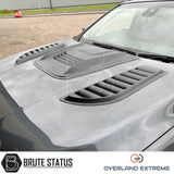 Universal hood scoop for pickup trucks featuring Overland Extreme design, lightweight ABS bonnet styling accessory with no-drill installation.