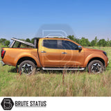 Universal S70 roof tent mounting roll bar for pickup trucks with up to 250kg carrying capacity and durable heavy duty steel construction fitted onto orange pickup truck 4x4 offroad vehicle.