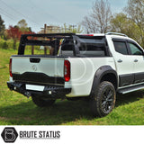 Universal S75 tent roll bar for pickup trucks with matte black powder coated carbon steel construction and 4 integrated square LED lights