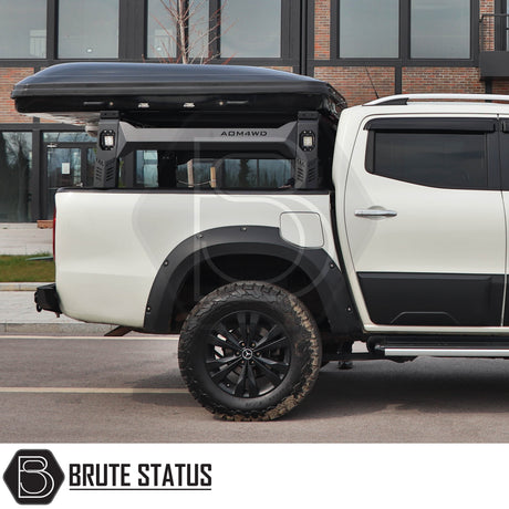 Heavy duty universal S75 roof tent roll bar for European pickup trucks with adjustable height and durable matte black steel construction