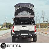 Matte black S75 universal pickup truck roll bar with 4 integrated square LED work lights for camping roof tent setups and off road use