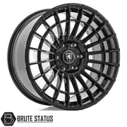 Spartan SW5 black mesh-style alloy wheel rim, 20x9 size, for trucks, branded Brute Status, showcasing a multi-spoke design for enhanced style.