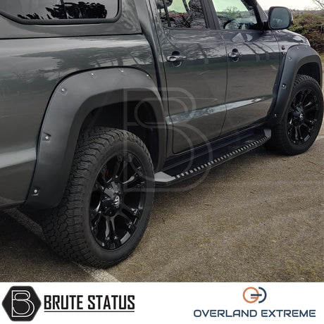 VW Amarok 2010-2017 Wide Arch Kit Overland Extreme in matte black, premium wheel arch extensions for Double Cab pickup trucks.